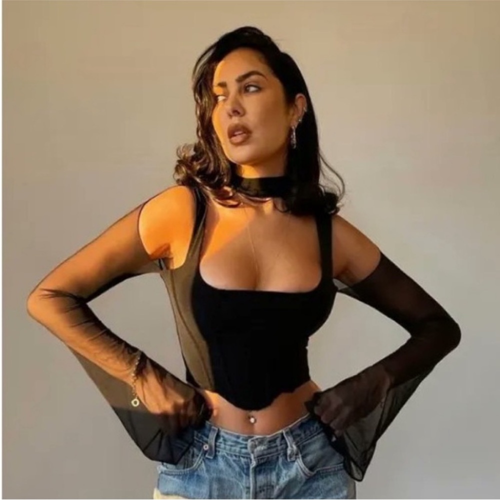 House of Cb Paulina black mesh high neck corset